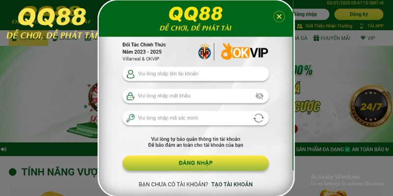 Các bước đăng nhập QQ88